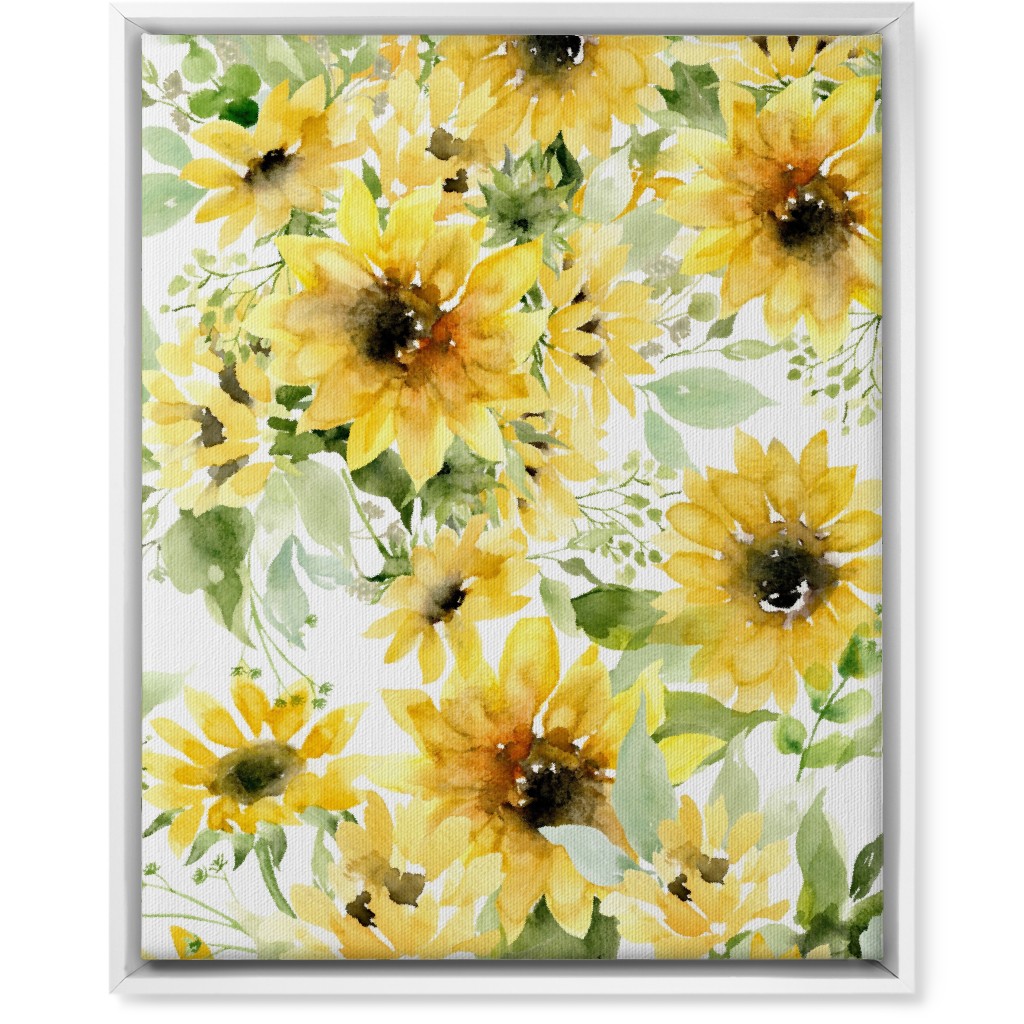 Field of Sunflowers Watercolor - Yellow Wall Art, White, Single piece, Canvas, 16x20, Yellow
