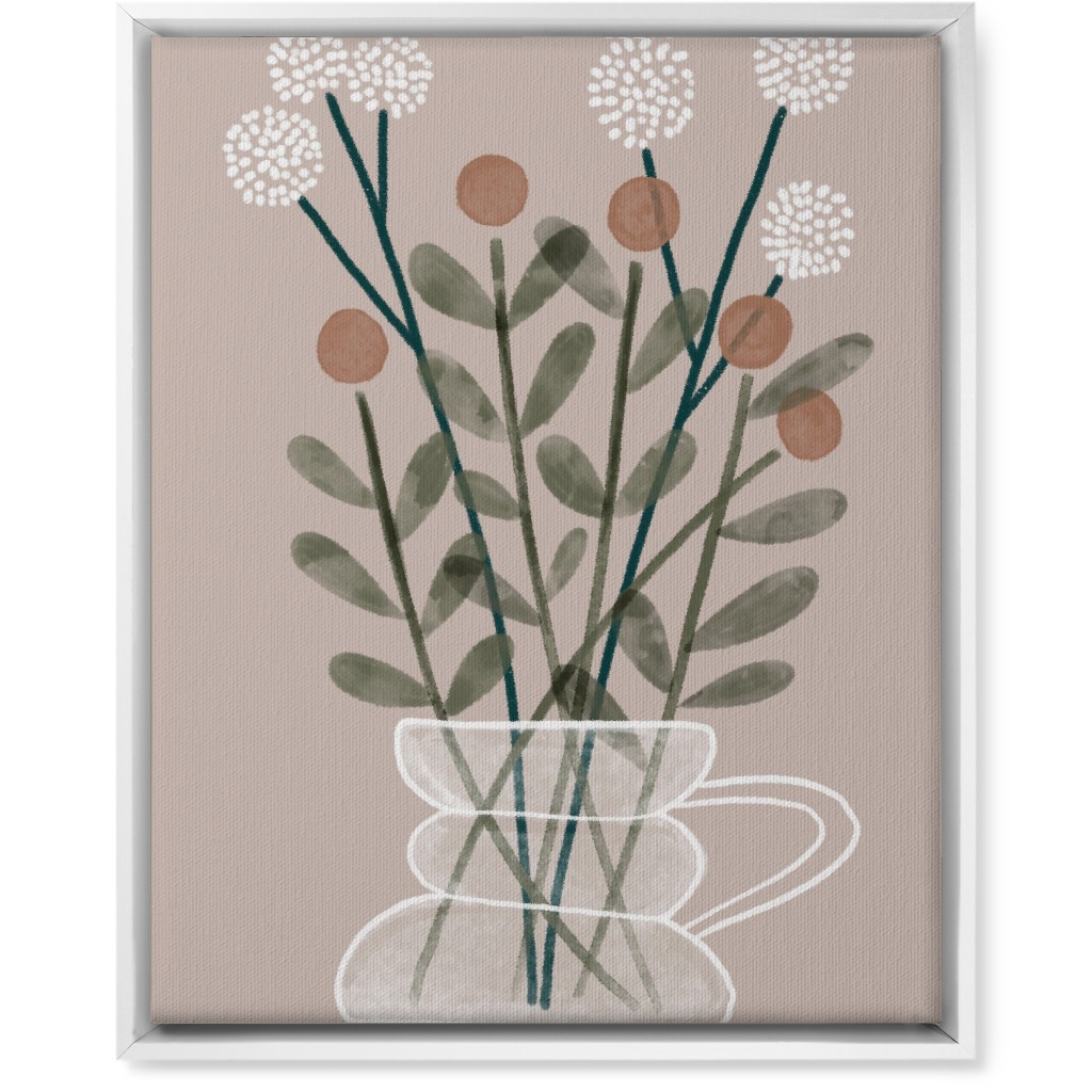 Coffee Pot Plants - Beige Wall Art, White, Single piece, Canvas, 16x20, Beige, Pearl