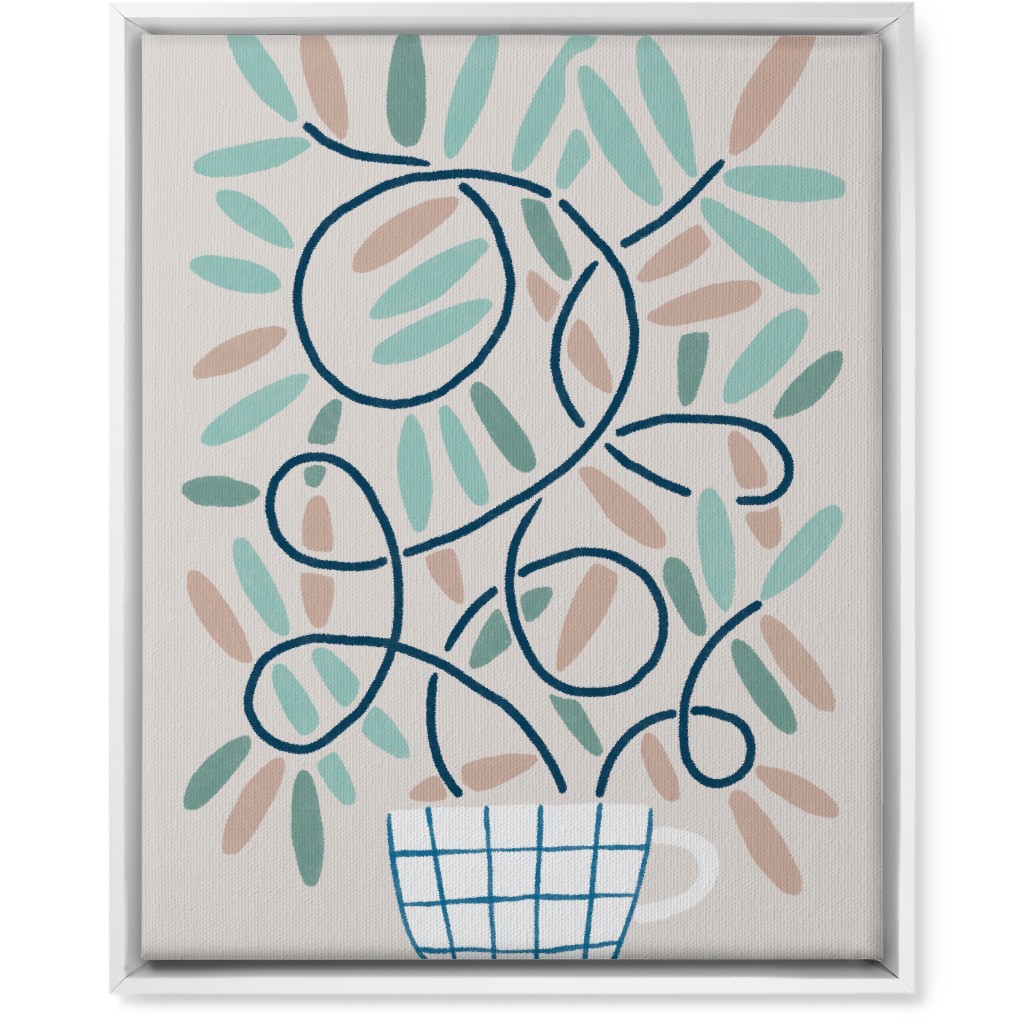 Cup and Plants Wall Art, White, Single piece, Canvas, 16x20, Beige