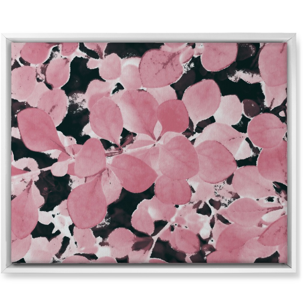 Plum Leaves - Pink on Black Wall Art, White, Single piece, Canvas, 16x20, Pink