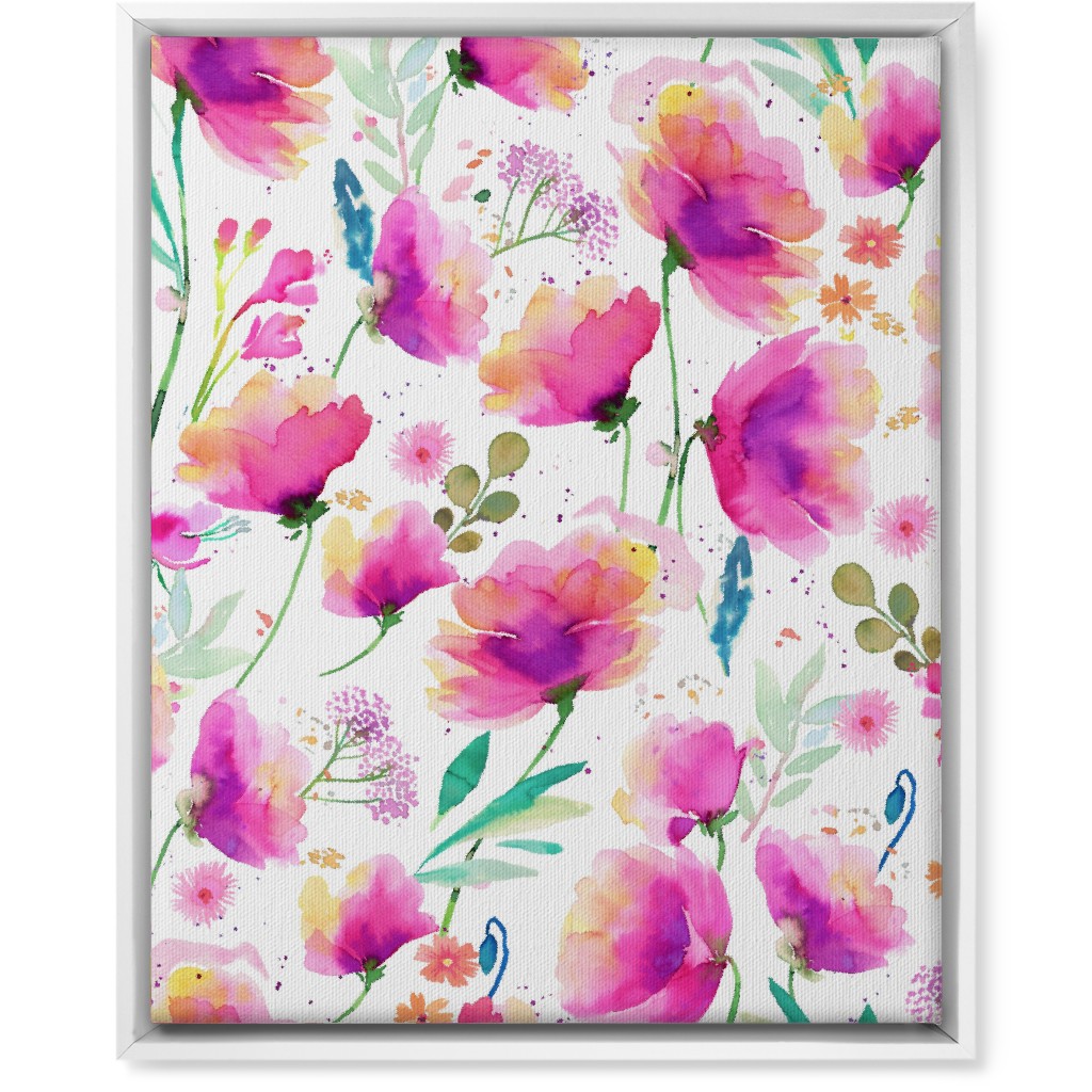 Abstract Poppies - Pink Wall Art, White, Single piece, Canvas, 16x20, Pink, Bright Pink