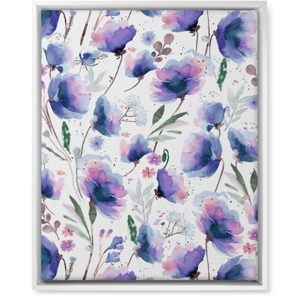 Abstract Poppies - Blue Wall Art, White, Single piece, Canvas, 16x20, Blue