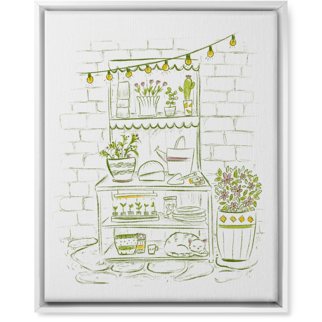 the Cat Nap Potting Stand - Green Wall Art, White, Single piece, Canvas, 16x20, Green, Classic Green