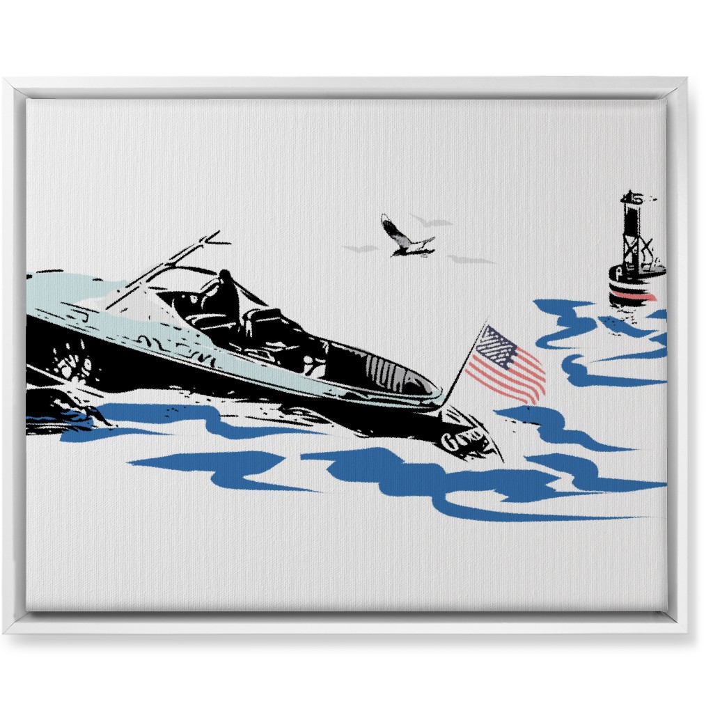 Boating America - White and Blue Wall Art, White, Single piece, Canvas, 16x20, White, White