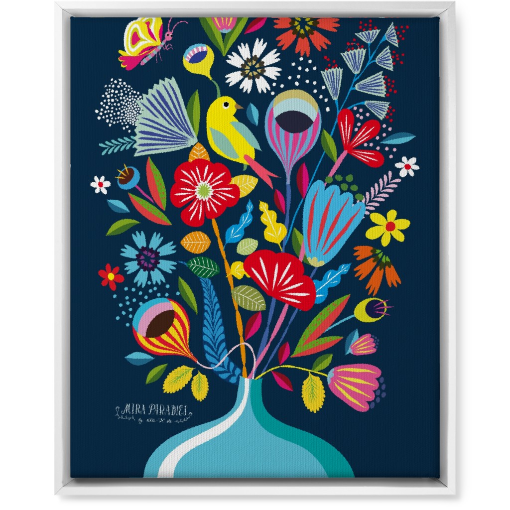 Folk Art Bouquet - Multi on Navy Wall Art, White, Single piece, Canvas, 16x20, Multicolor