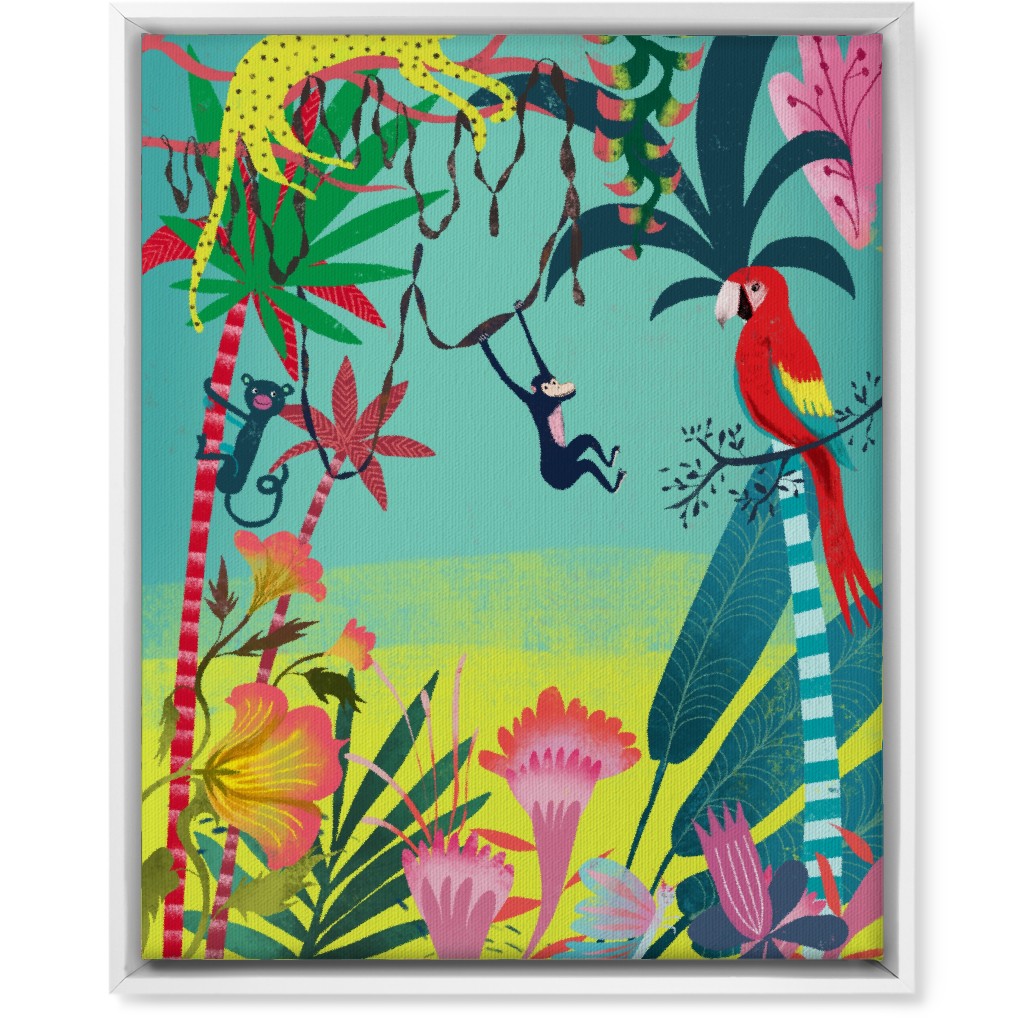 Jungle Animals & Botanical - Multi Wall Art, White, Single piece, Canvas, 16x20, Multicolor