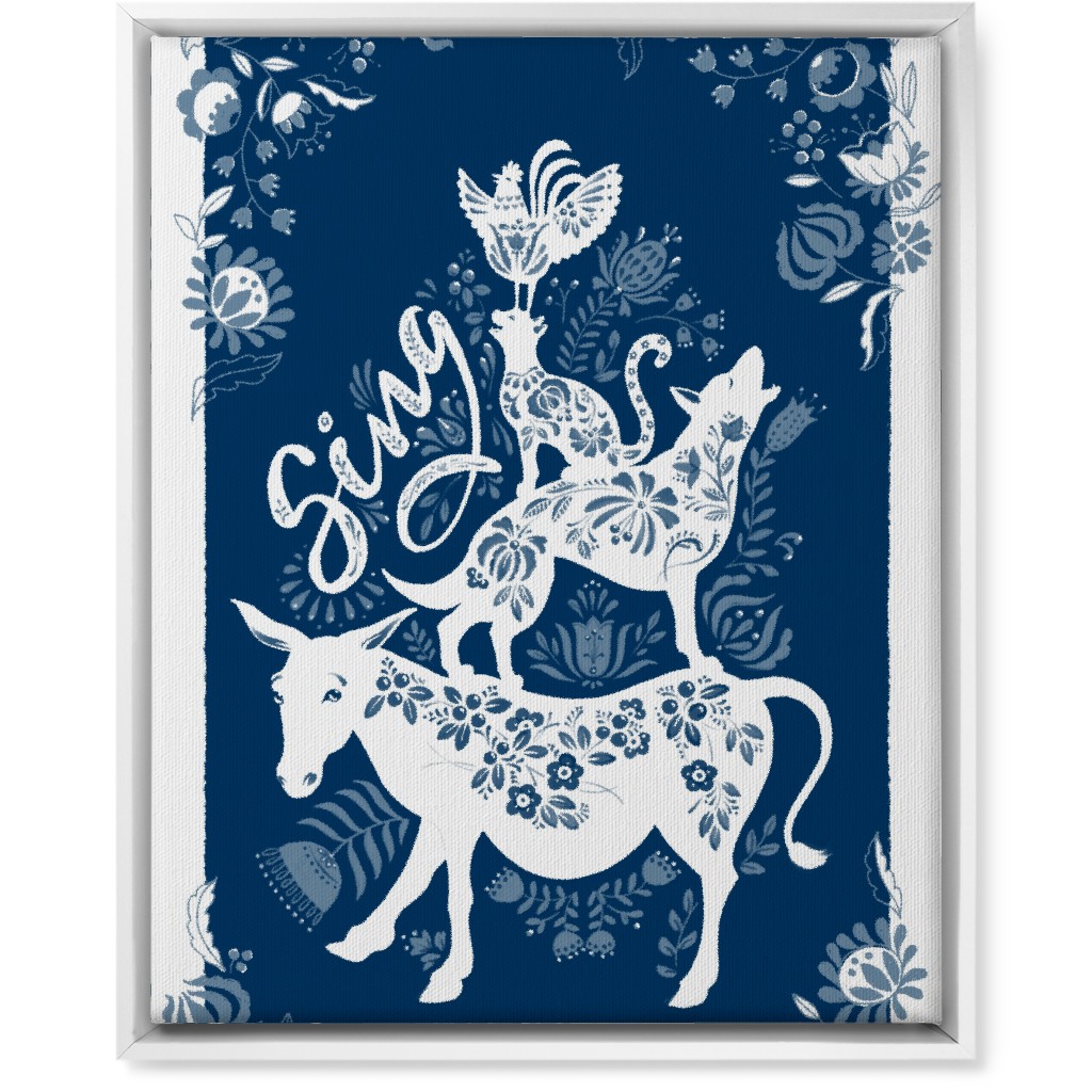 Musicians of Bremen Folkart - Blue Wall Art, White, Single piece, Canvas, 16x20, Blue, True Blue