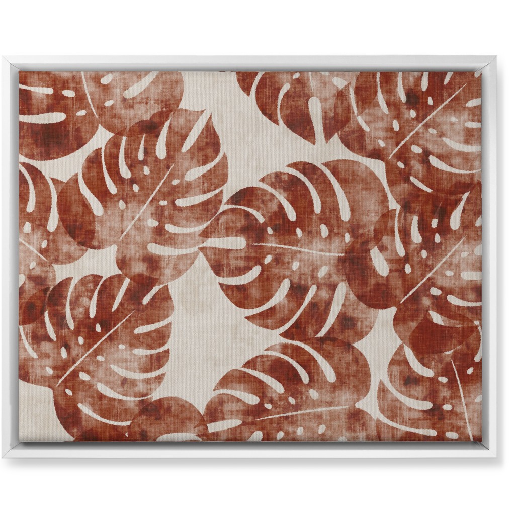 Monstera Leaves - Rust Wall Art, White, Single piece, Canvas, 16x20, Brown