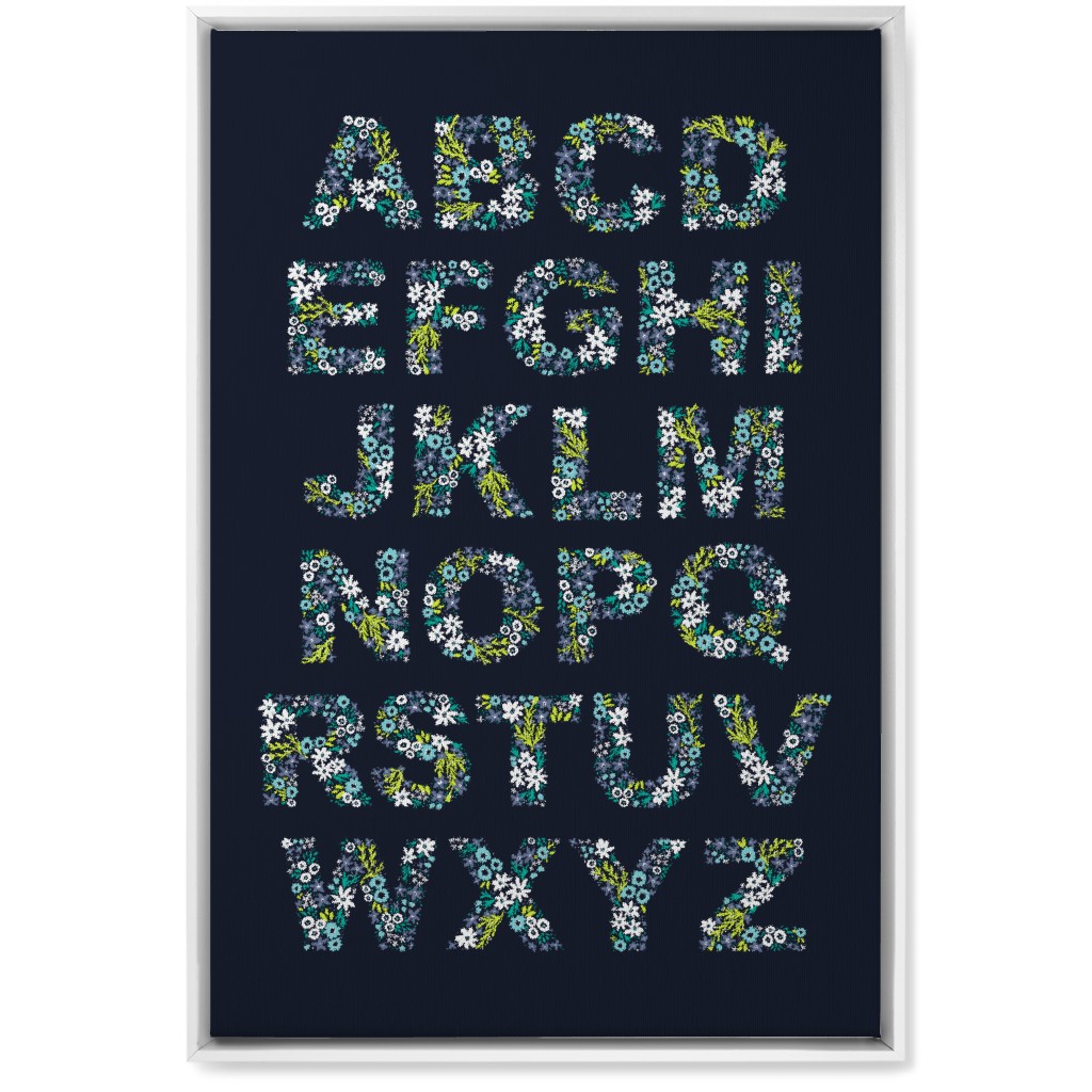 Rustic Wildflower Alphabet Wall Art, White, Single piece, Canvas, 20x30, Black, Silhouette