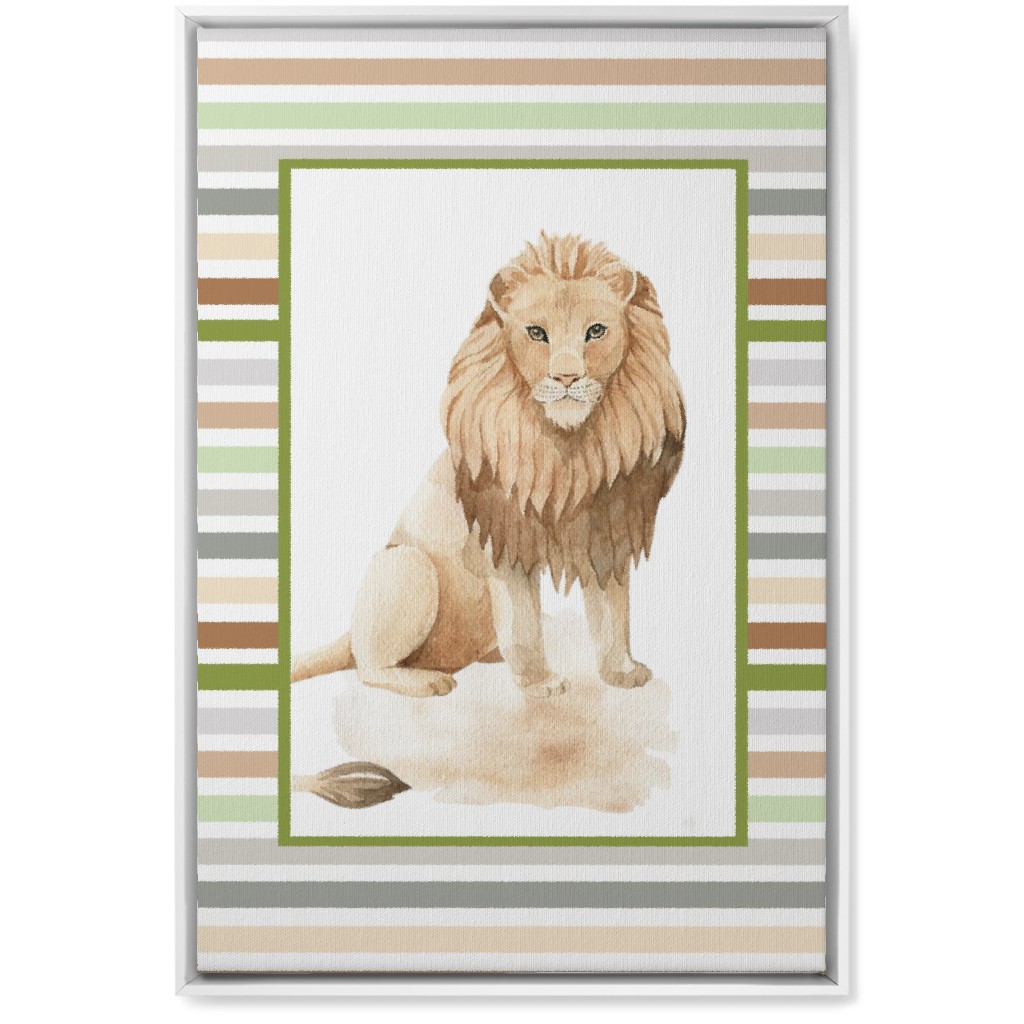 Jungle Safari Animals and Stripes - Lion Wall Art, White, Single piece, Canvas, 20x30, Multicolor