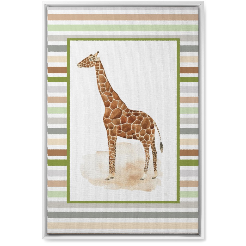 Jungle Safari Animals and Stripes Giraffe Wall Art, White, Single piece, Canvas, 20x30, Multicolor