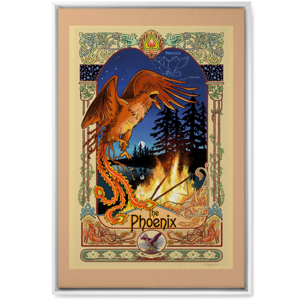 Art Nouveau Golden Phoenix Wall Art, White, Single piece, Canvas, 20x30, Multicolor
