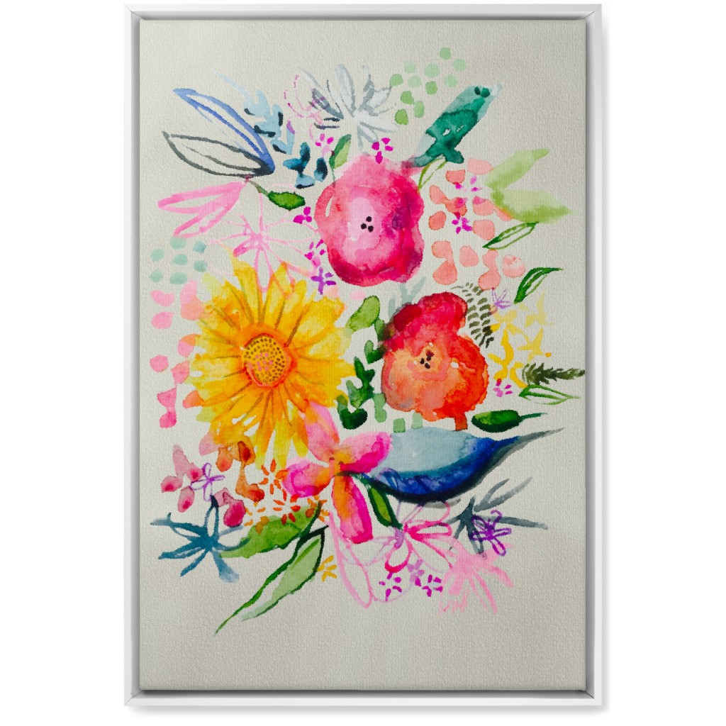 Summer Watercolor Floral Painting - Bright Wall Art, White, Single piece, Canvas, 20x30, Multicolor