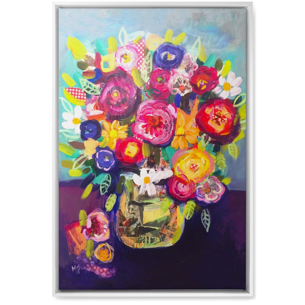Acrylic Summer Floral Bouquet - Vibrant Wall Art, White, Single piece, Canvas, 20x30, Multicolor