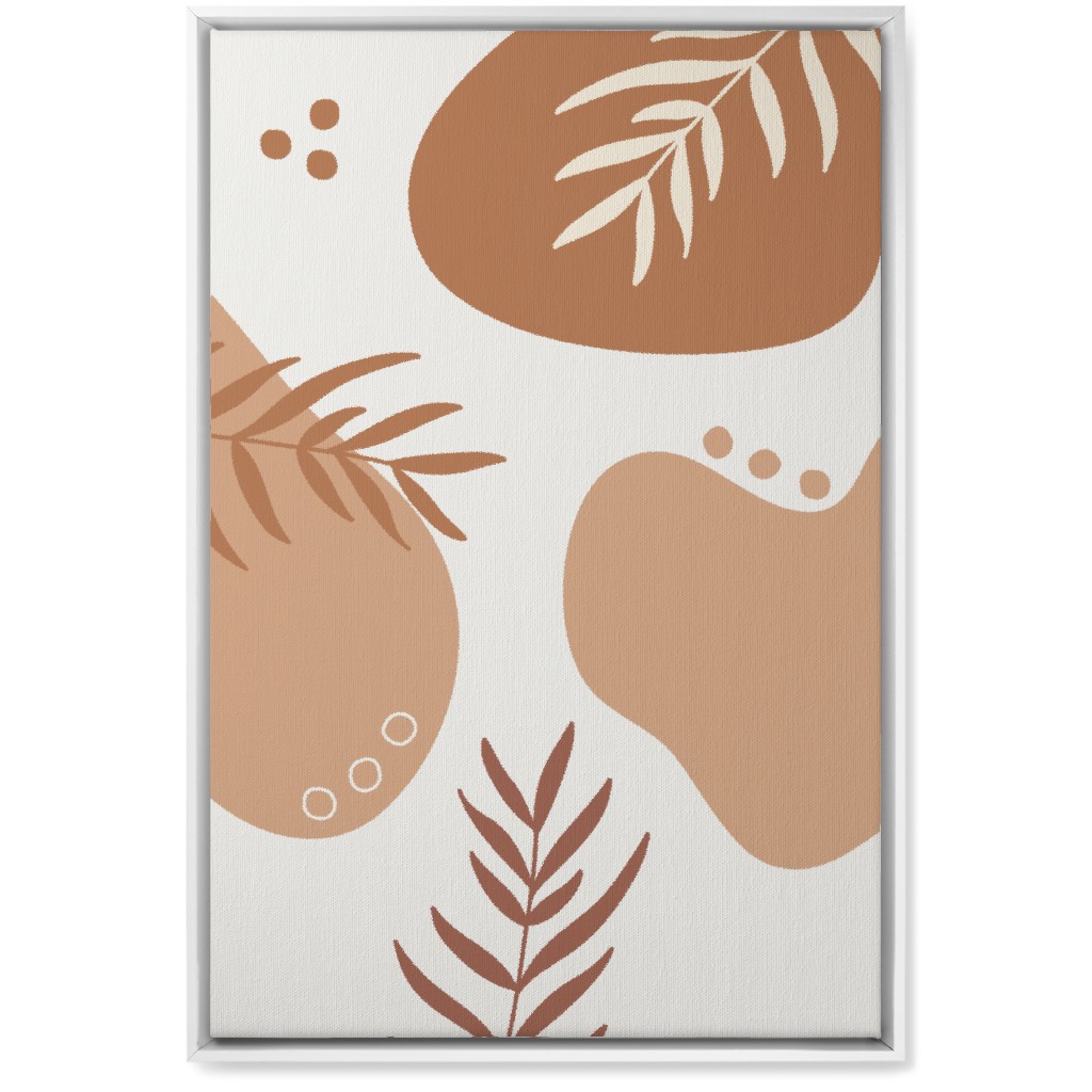 Abstract Shapes and Fern Leaves - Neutral Wall Art, White, Single piece, Canvas, 20x30, Orange