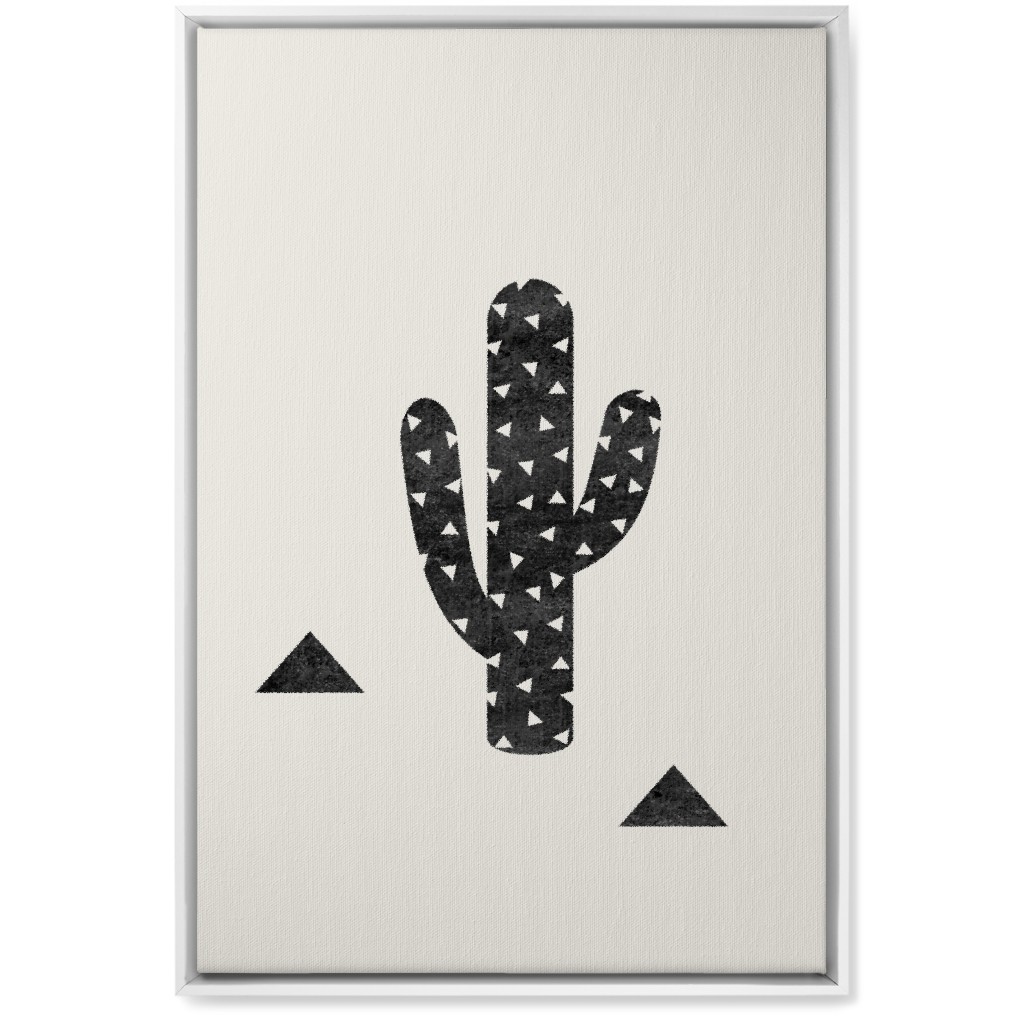 Cactus - Black and White Wall Art, White, Single piece, Canvas, 20x30, Beige