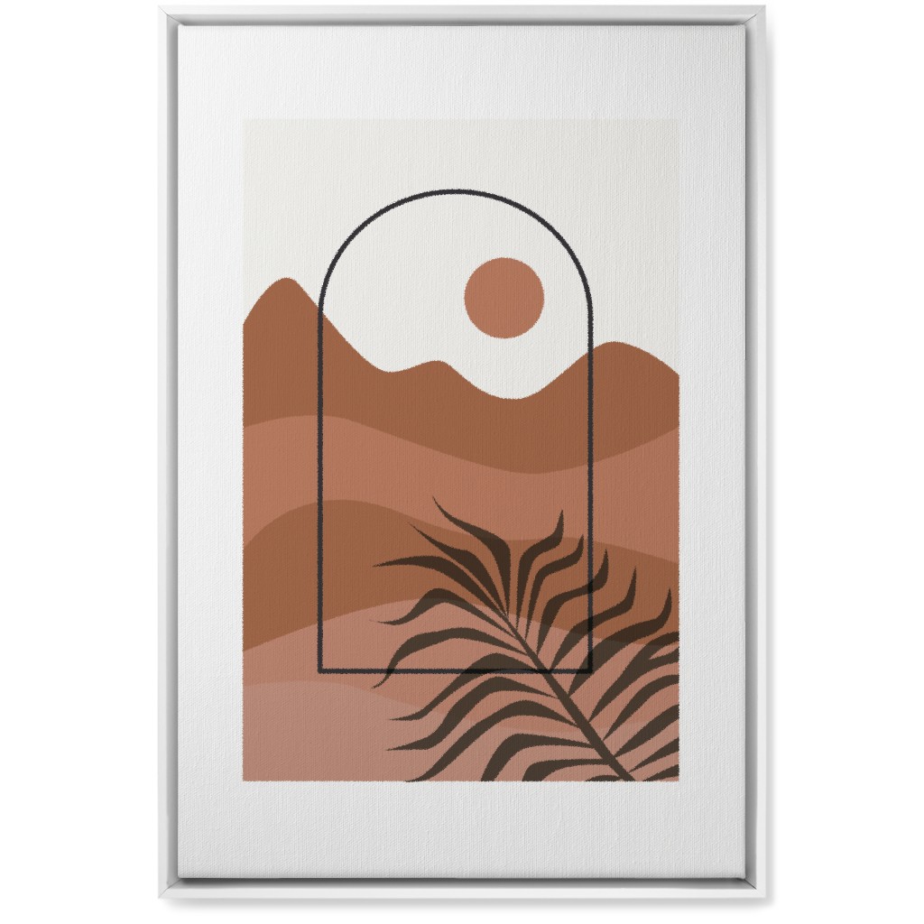 Floating Frame Abstract Mountain Landscape Wall Art, White, Single piece, Canvas, 20x30, Red, Beige