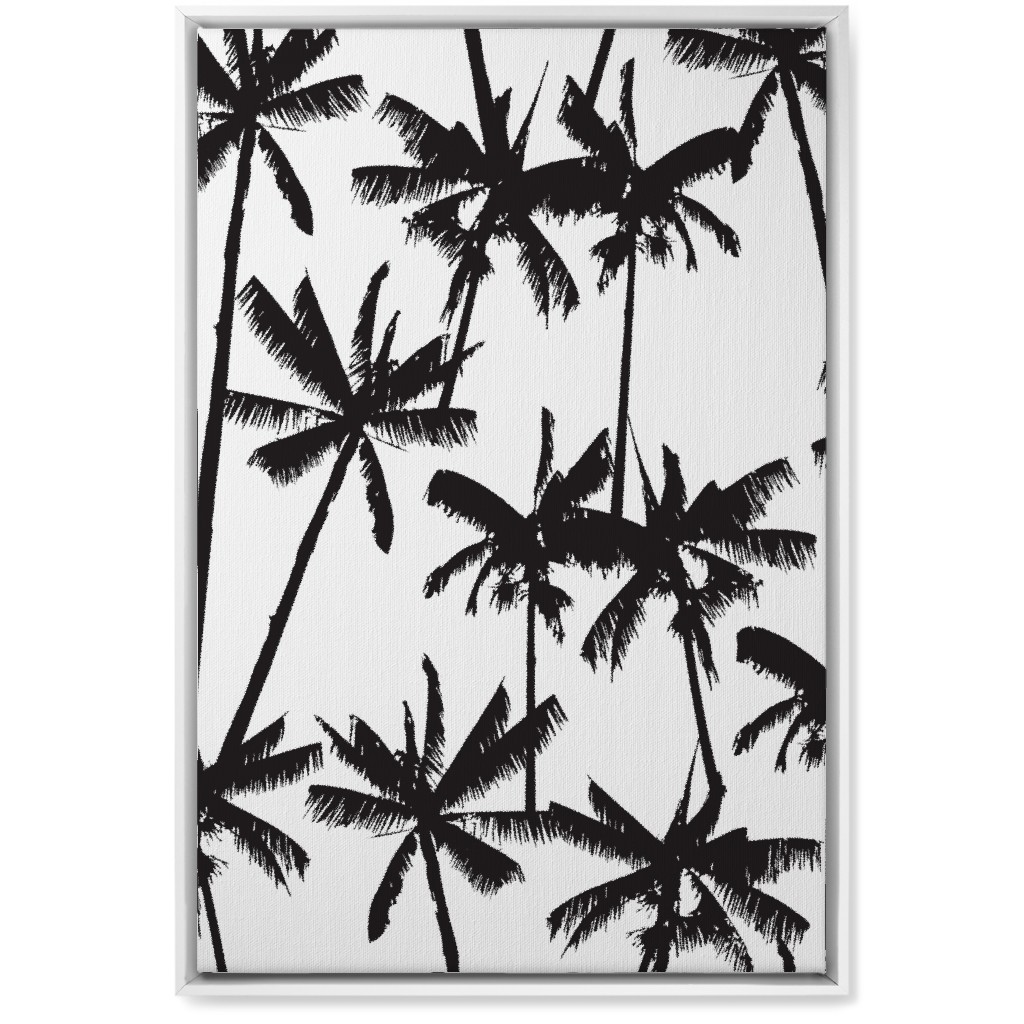 Aloha Palm Tree Silhouette - Black and White Wall Art, White, Single piece, Canvas, 20x30, Black