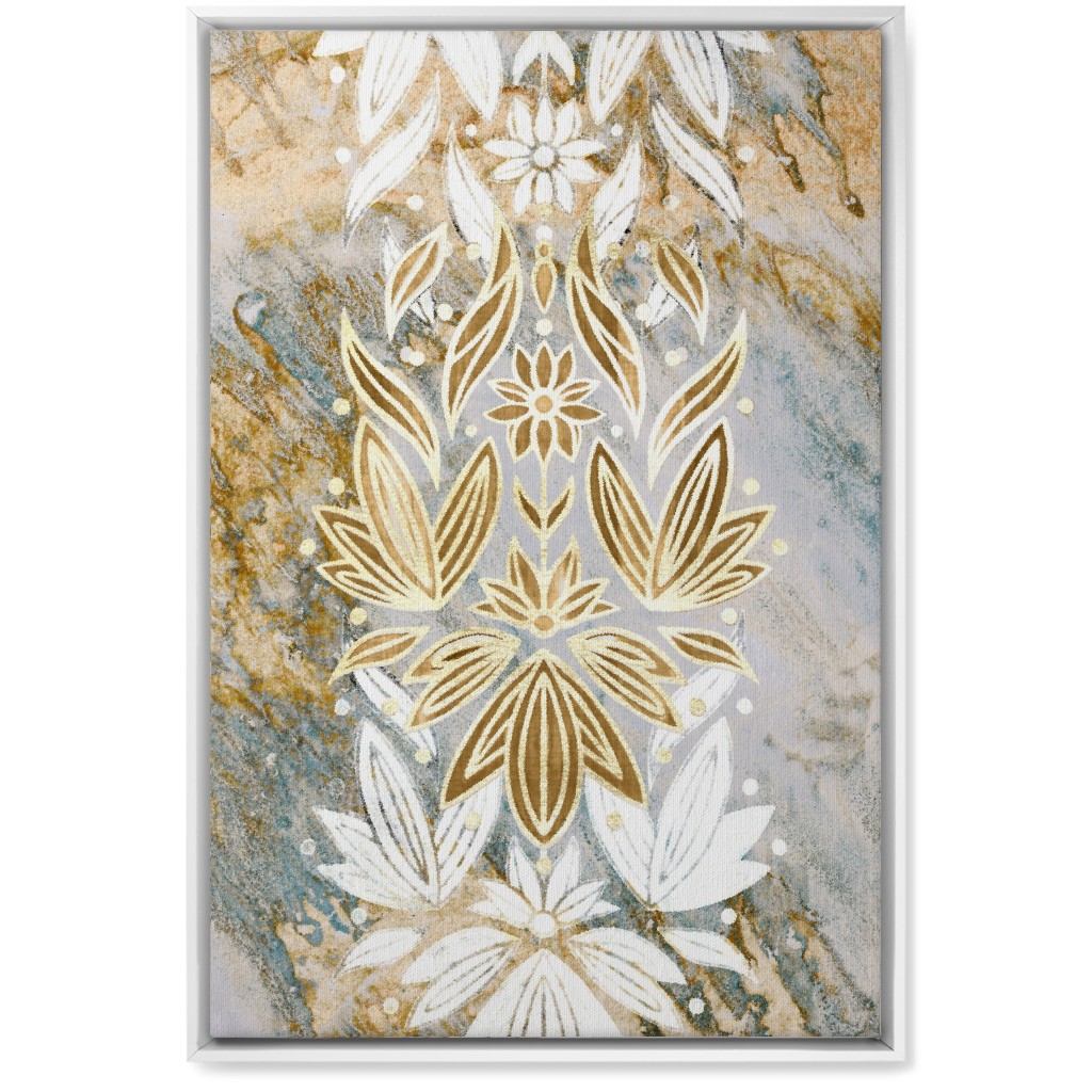 Floral Art Deco Marble Wall Art, White, Single piece, Canvas, 20x30, Yellow