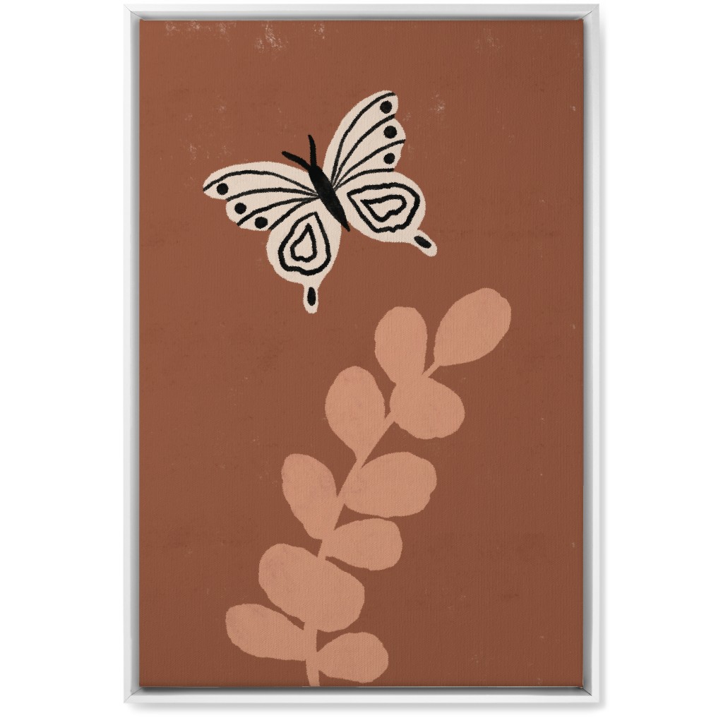 Butterfly and Branch - Warm Wall Art, White, Single piece, Canvas, 20x30, Brown