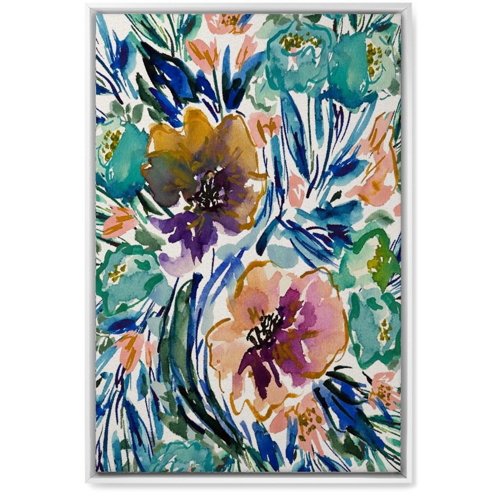 Purple and Blue Florals - Multi Wall Art, White, Single piece, Canvas, 20x30, Multicolor