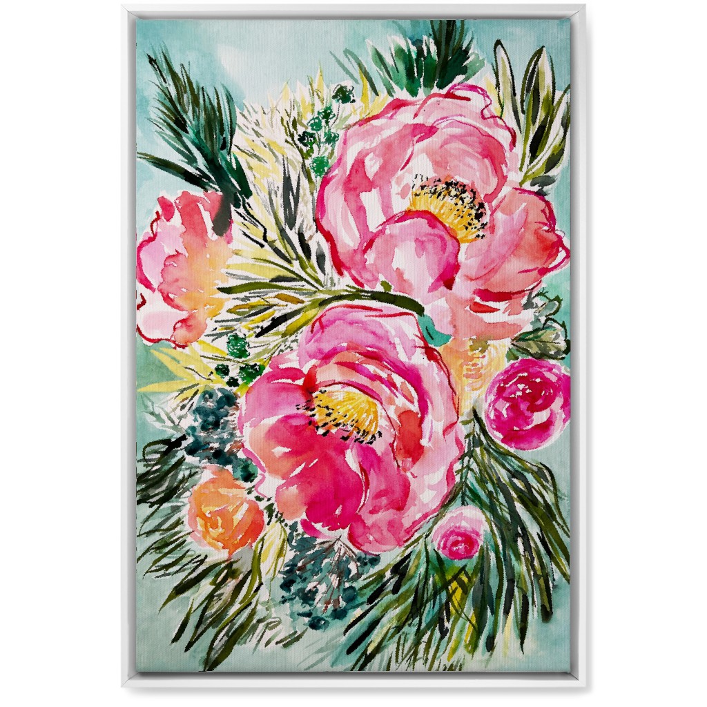 Aria Floral - Pink Wall Art, White, Single piece, Canvas, 20x30, Pink, Bright Pink