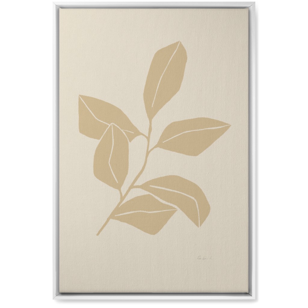 Botanical Ficus Branch With Leaves - Neutral Wall Art, White, Single piece, Canvas, 20x30, Beige, Pearl