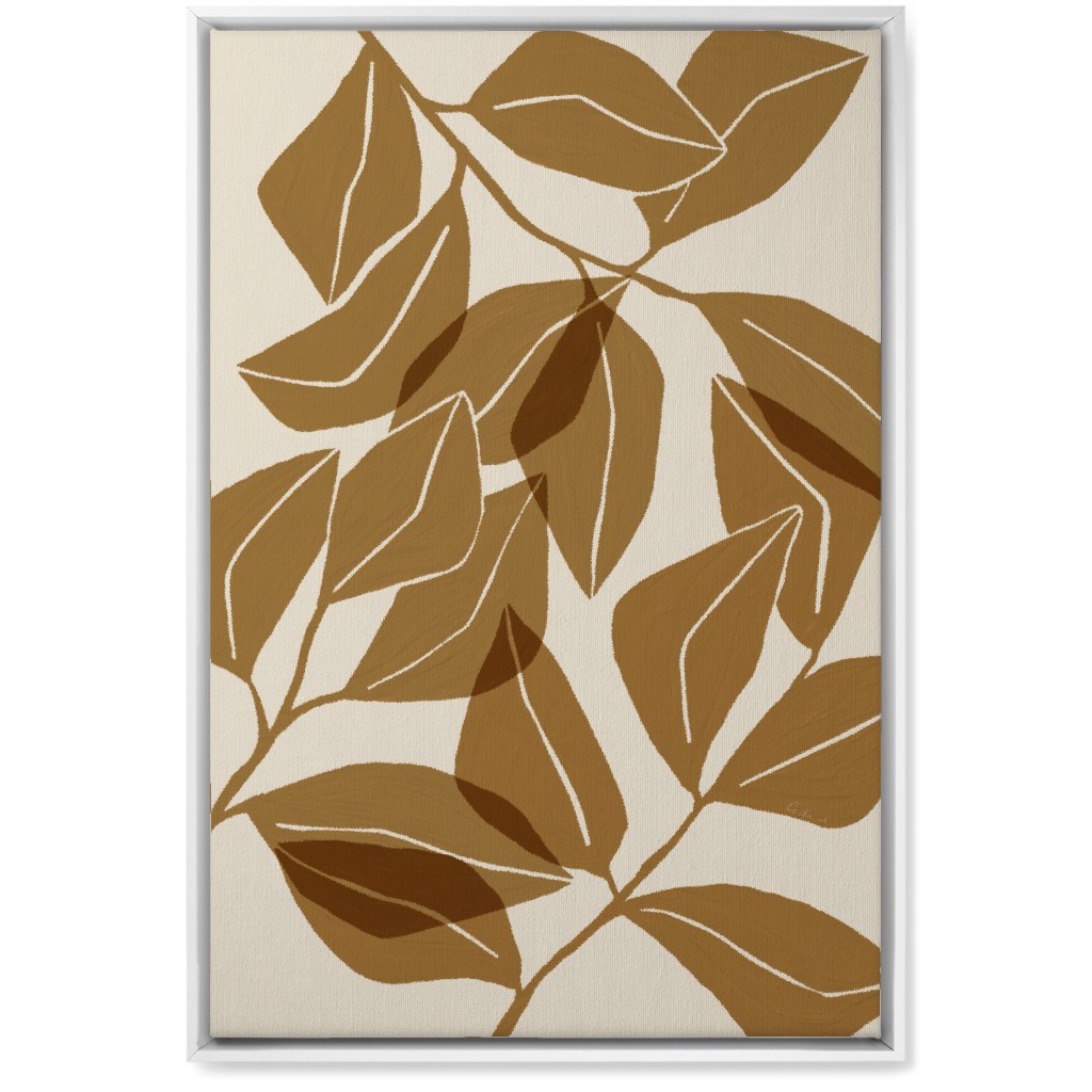 Botanical Ficus Leaves Wall Art, White, Single piece, Canvas, 20x30, Brown