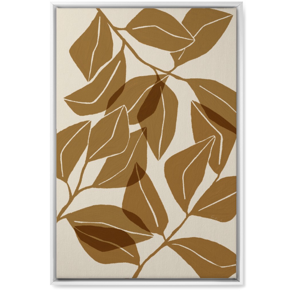 Botanical Ficus Leaves Wall Art, White, Single piece, Canvas, 20x30, Brown, Golden