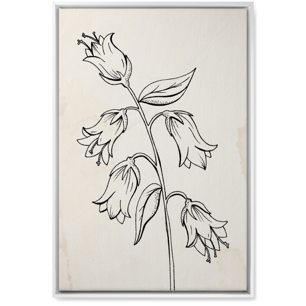 Vintage Bell Flower Sketch - Beige and Black Wall Art, White, Single piece, Canvas, 20x30, Beige