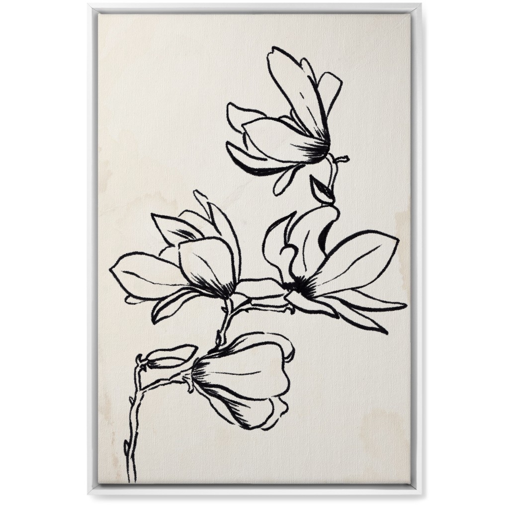 Vintage Magnolia Sketch - Beige and Black Wall Art, White, Single piece, Canvas, 20x30, Beige