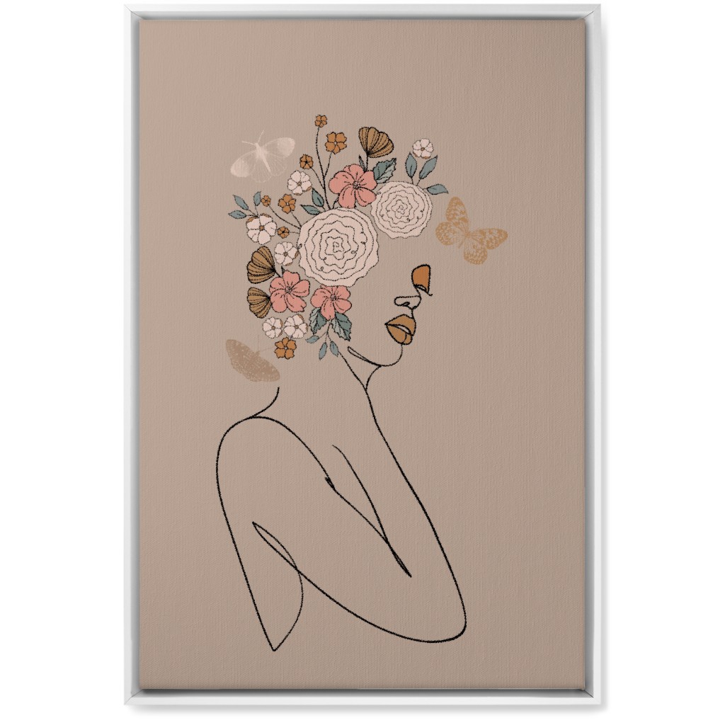Botanical Feminine Sketch - Neutral Wall Art, White, Single piece, Canvas, 20x30, Beige