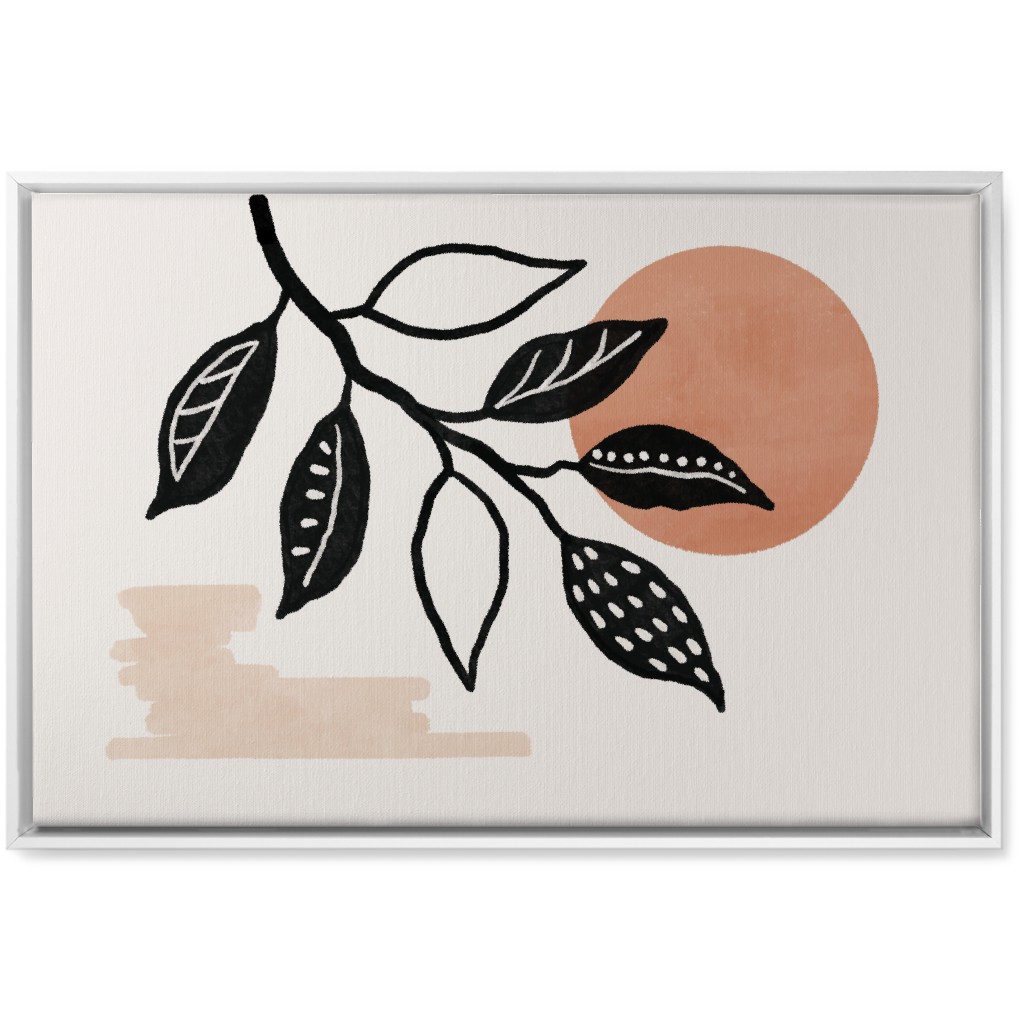 Sunset and Leaves Wall Art, White, Single piece, Canvas, 20x30, Beige, Tan