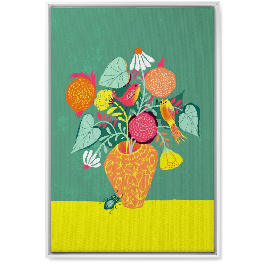 Birds and Bugs Bouquet - Multi Wall Art, White, Single piece, Canvas, 20x30, Green