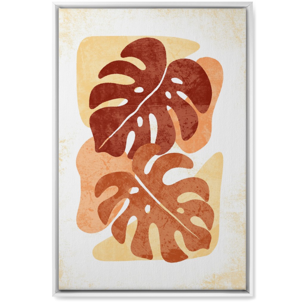 Botanical Monstera Leaves - Earthy Warm Tones Wall Art, White, Single piece, Canvas, 20x30, Orange