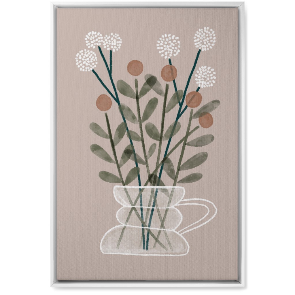 Coffee Pot Plants - Beige Wall Art, White, Single piece, Canvas, 20x30, Beige