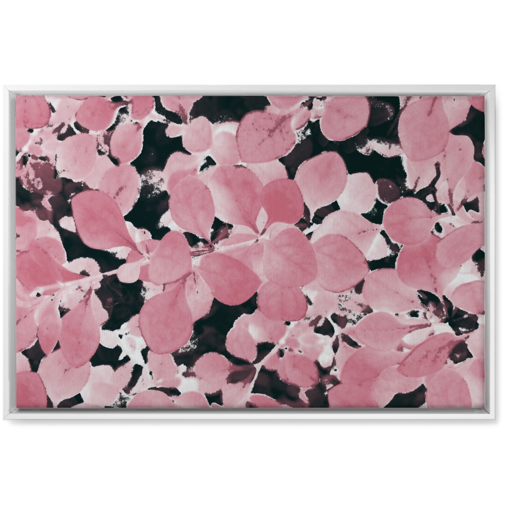 Plum Leaves - Pink on Black Wall Art, White, Single piece, Canvas, 20x30, Pink