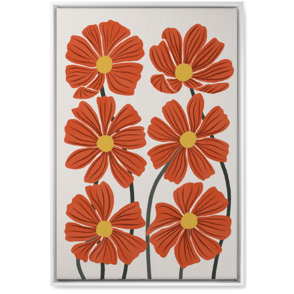 Botanical Cosmos Flowers Wall Art, White, Single piece, Canvas, 20x30, Red