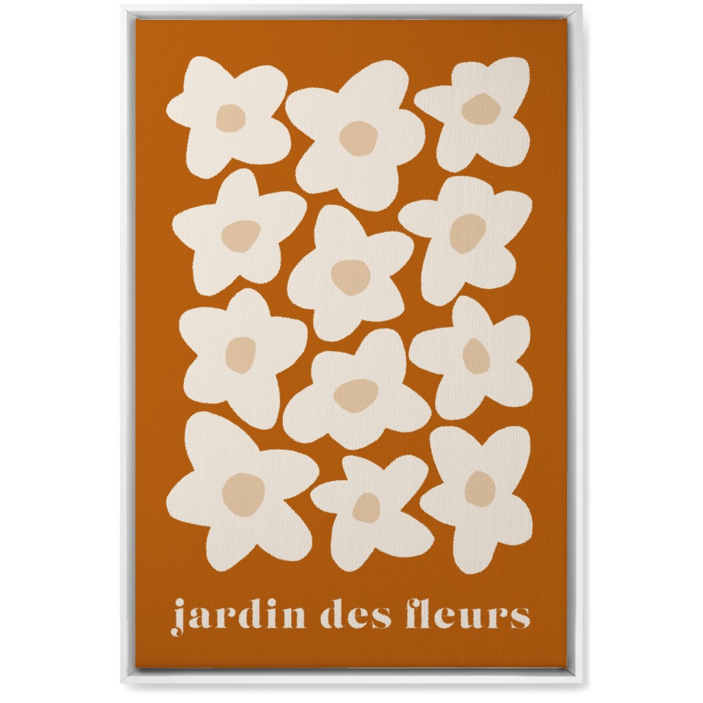 Botanical Graphic Retro Flower Garden Wall Art, White, Single piece, Canvas, 20x30, Orange, Camel