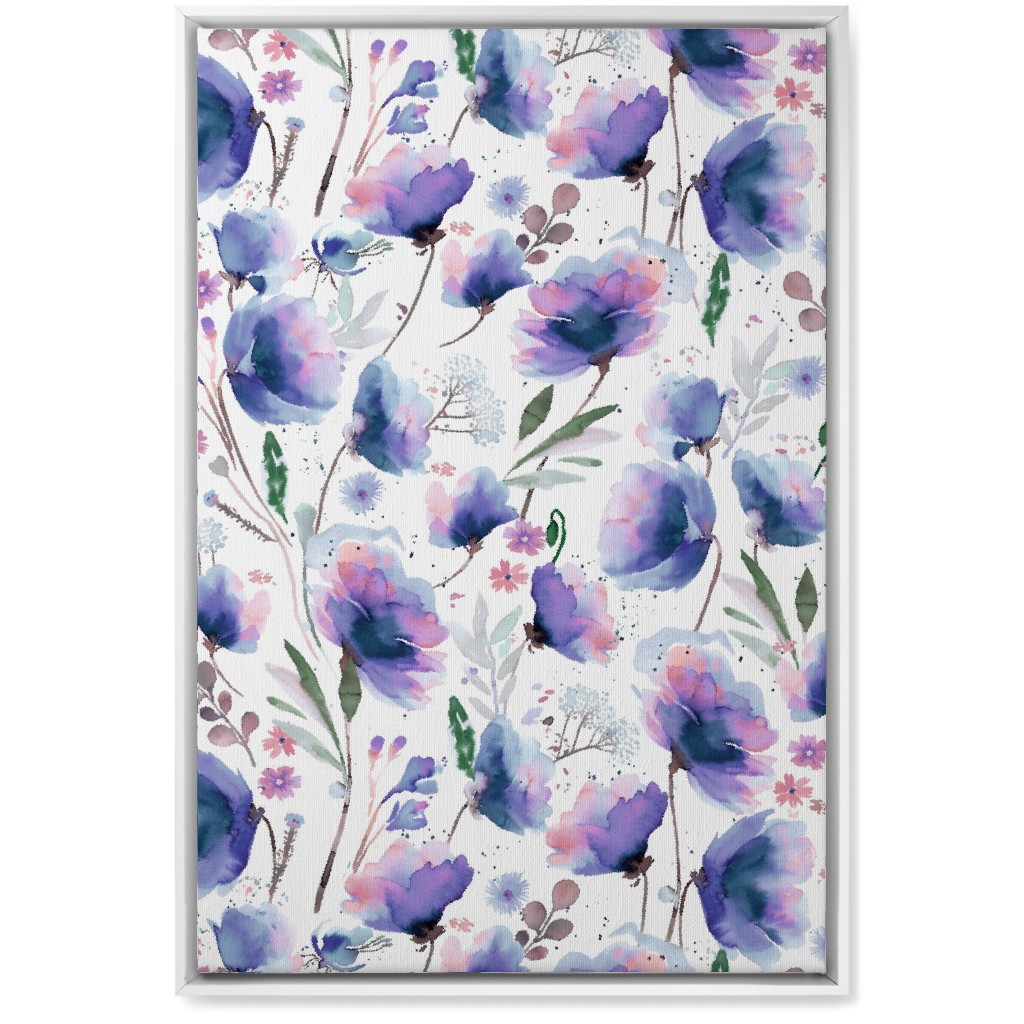 Abstract Poppies - Blue Wall Art, White, Single piece, Canvas, 20x30, Blue, True Blue