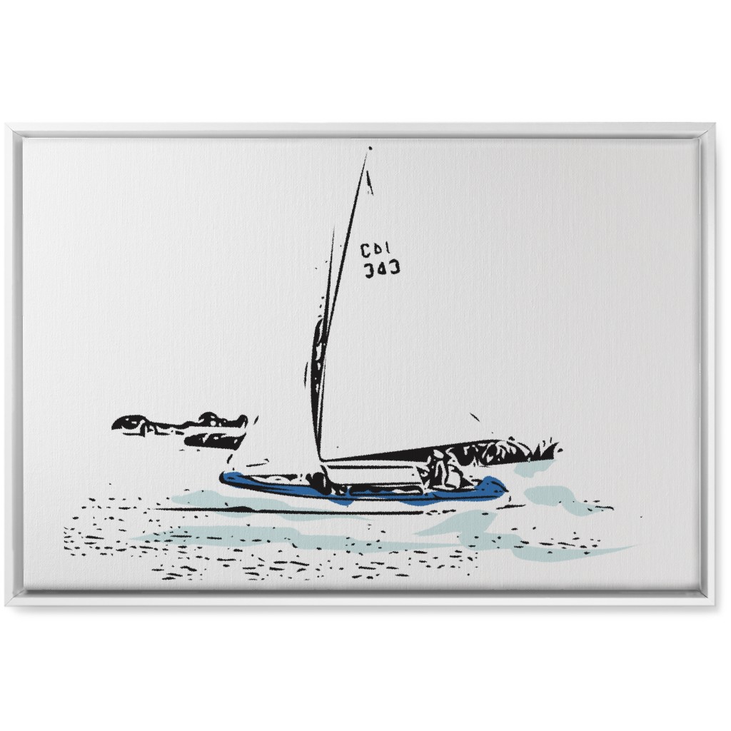 Sailing - White and Blue Wall Art, White, Single piece, Canvas, 20x30, White, White