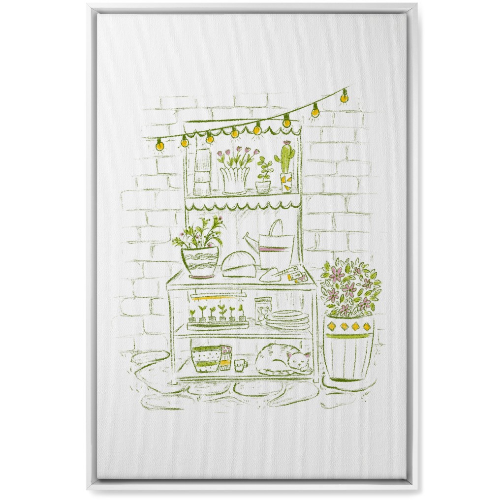 the Cat Nap Potting Stand - Green Wall Art, White, Single piece, Canvas, 20x30, Green