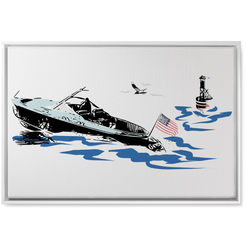 Boating America - White and Blue Wall Art, White, Single piece, Canvas, 20x30, White, White