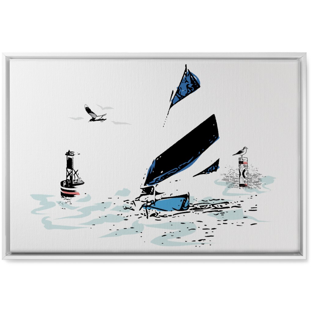Sailing Away - White and Blue Wall Art, White, Single piece, Canvas, 20x30, White