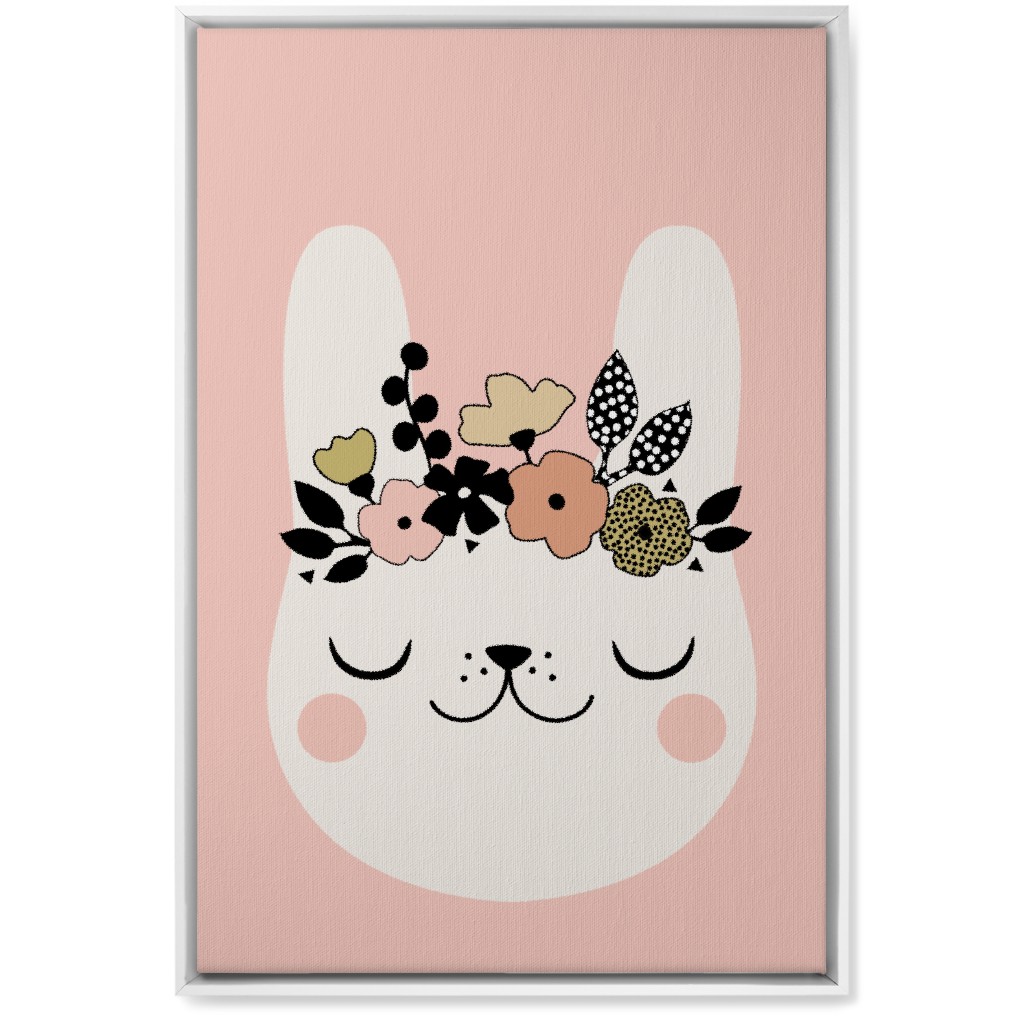 Floral Bunny - Pink Wall Art, White, Single piece, Canvas, 20x30, Pink, Bright Pink
