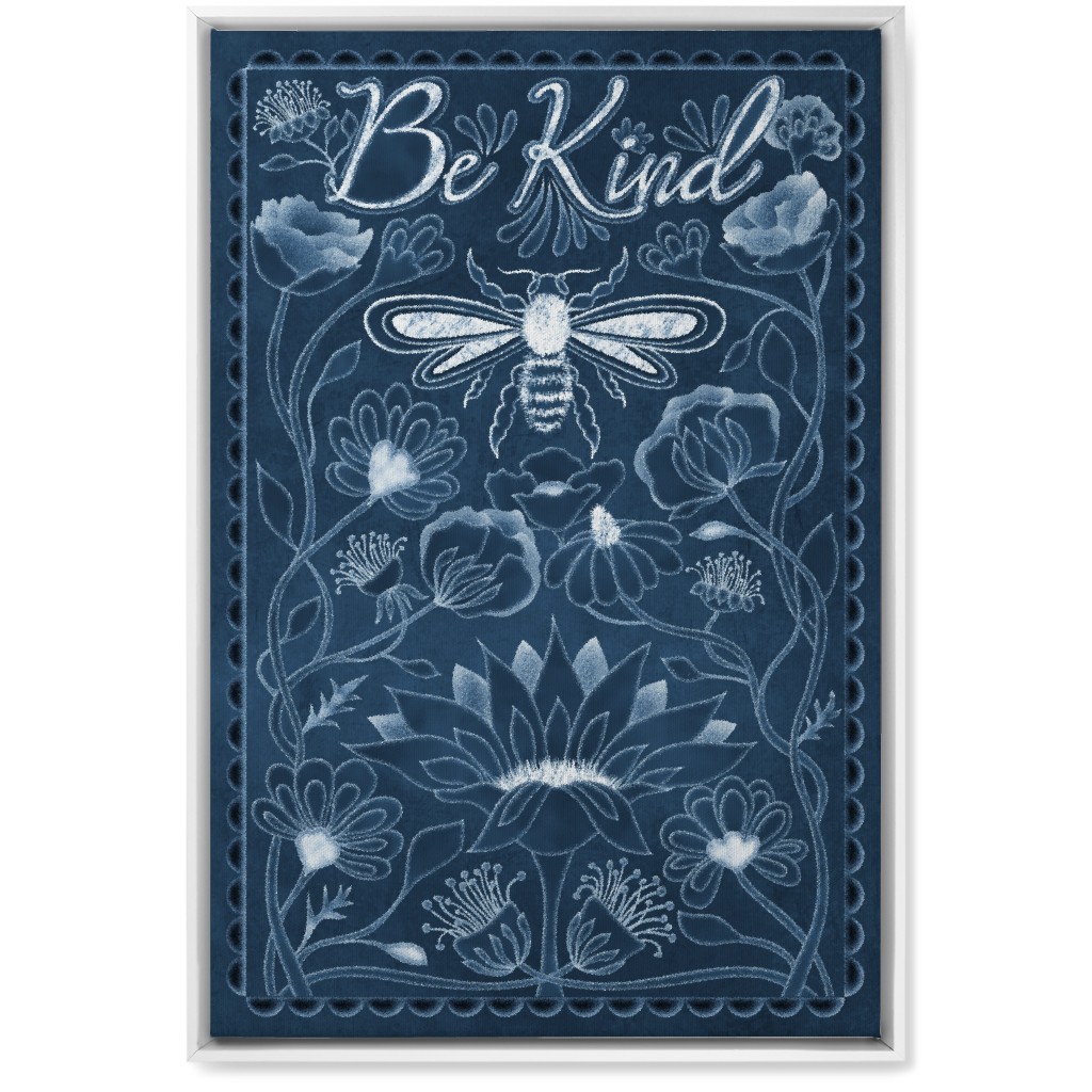 Be Kind Floral Wall Art, White, Single piece, Canvas, 20x30, Blue