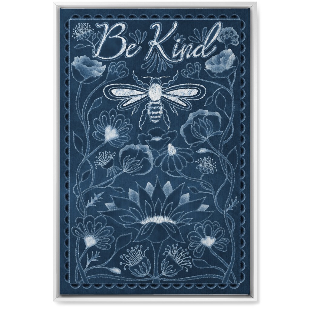 Be Kind Floral Wall Art, White, Single piece, Canvas, 20x30, Blue, Seaweed
