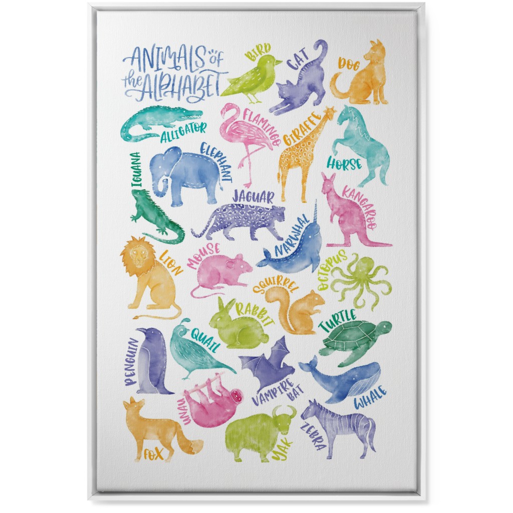 Animal Alphabet Watercolor Zoo Abcs - Multi Wall Art, White, Single piece, Canvas, 24x36, Multicolor