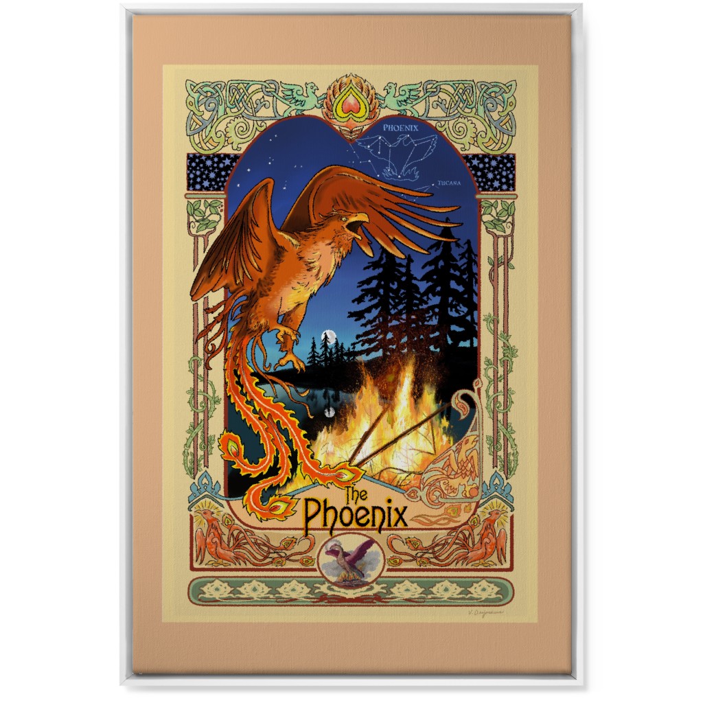 Art Nouveau Golden Phoenix Wall Art, White, Single piece, Canvas, 24x36, Multicolor