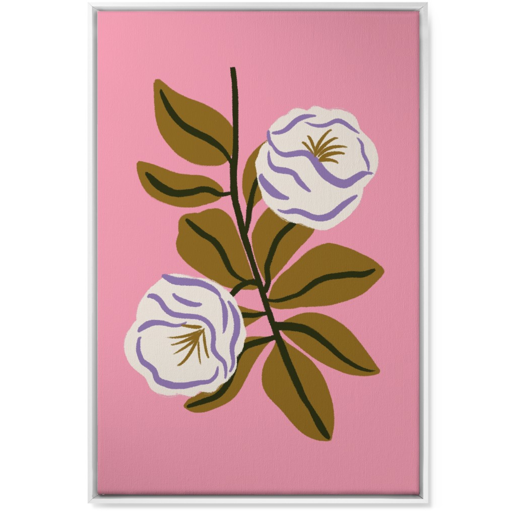 White Bulb Flower - Multi on Pink Wall Art, White, Single piece, Canvas, 24x36, Pink, Bright Pink